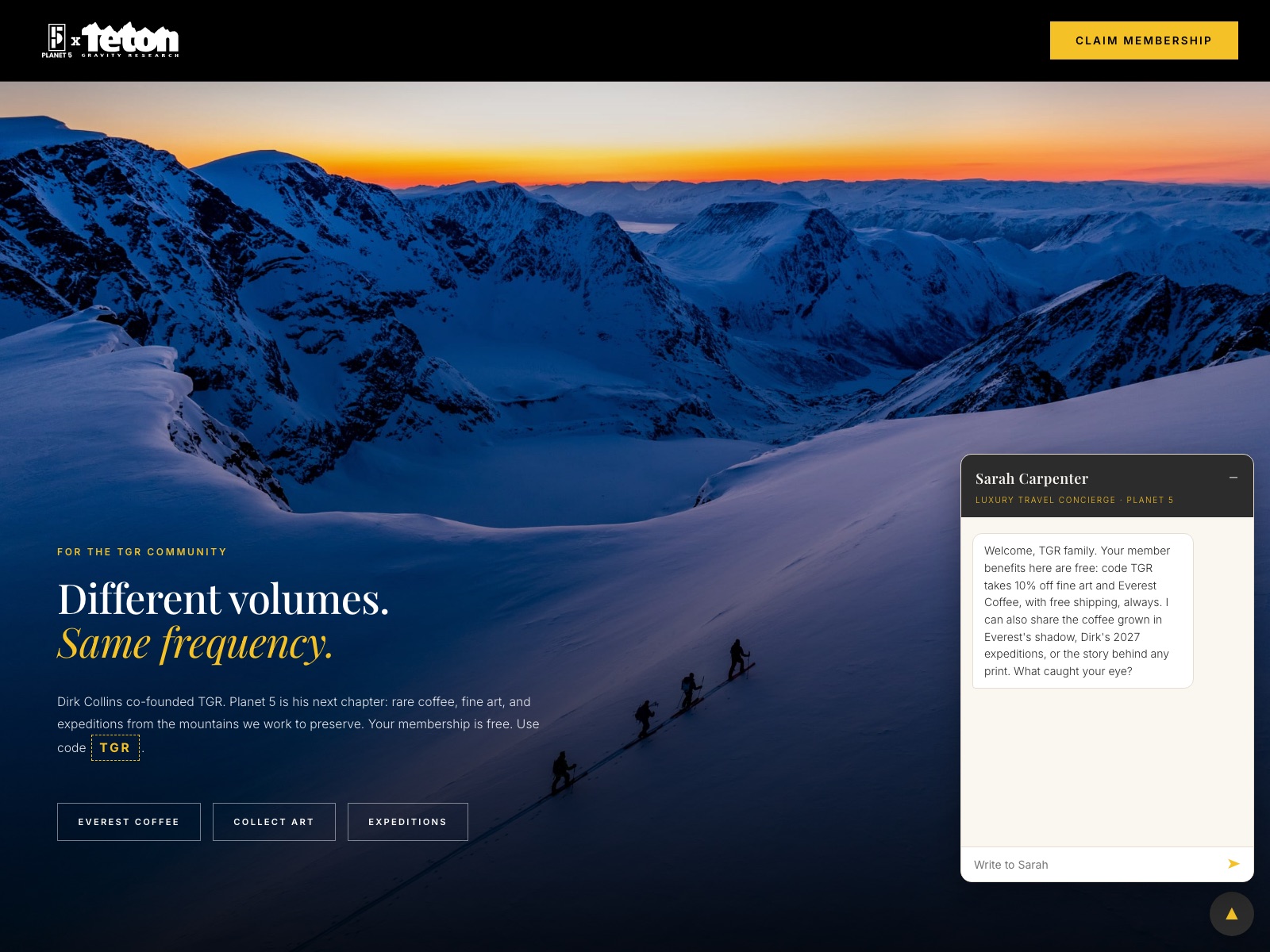 The same concierge, wearing the partnership brand on the TGR page